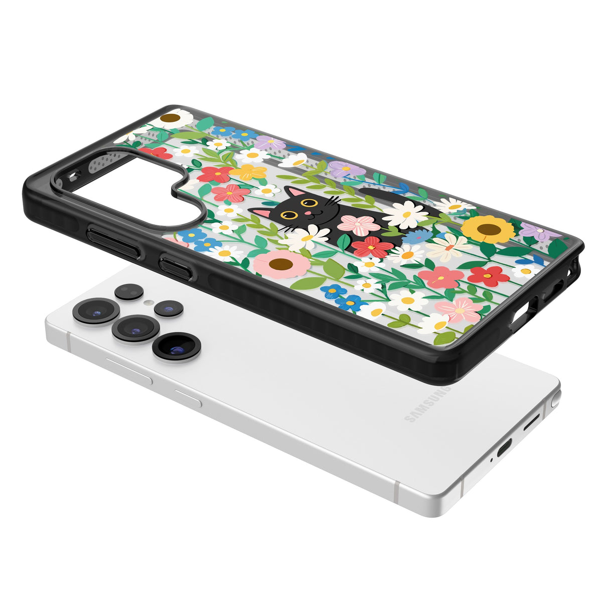 Whiskers & Wildflowers Samsung S25 Ultra / Samsung S26 Ultra Impact Black Phone Case angled