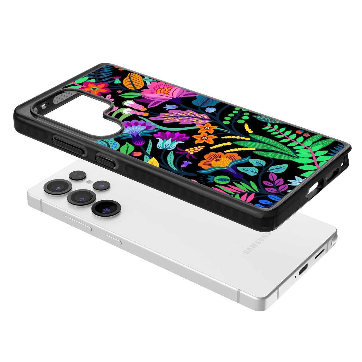 Floral Vibe (Black) Samsung S25 Ultra / Samsung S26 Ultra Impact Black Phone Case angled