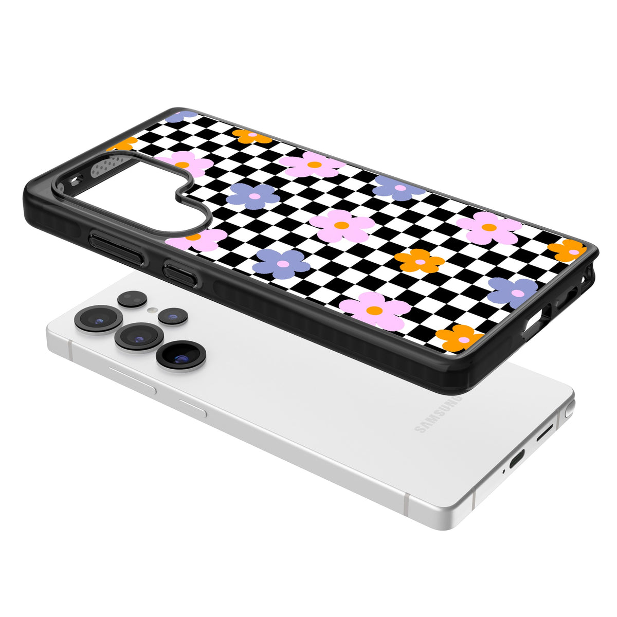 Checkered Blossom Samsung S25 Ultra / Samsung S26 Ultra Impact Black Phone Case angled