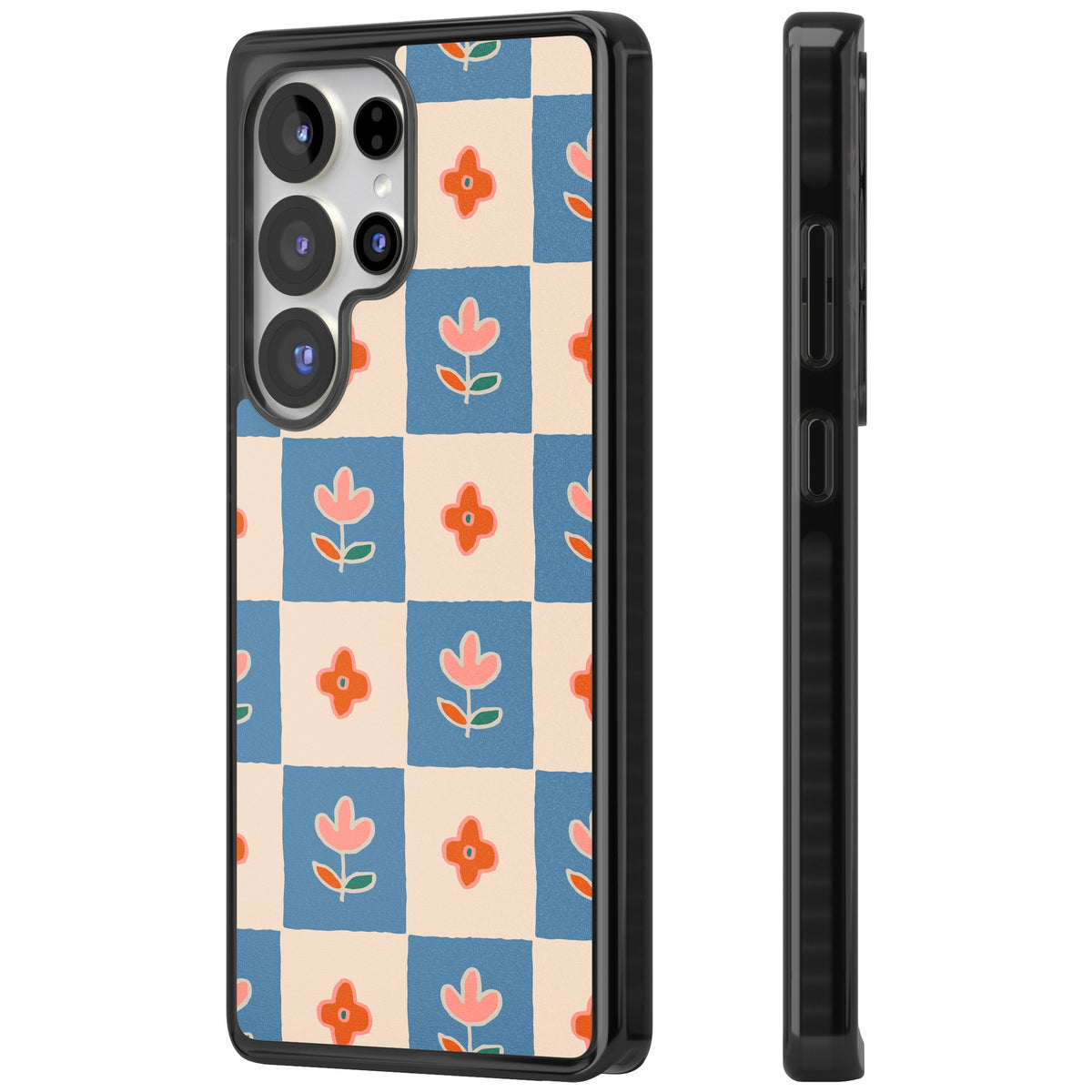 Vintage Bloom Checkered Samsung S25 Ultra / Samsung S26 Ultra Impact Black Phone Case side
