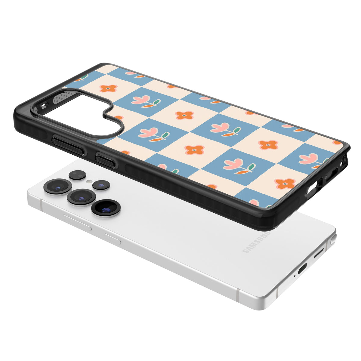 Vintage Bloom Checkered Samsung S25 Ultra / Samsung S26 Ultra Impact Black Phone Case angled