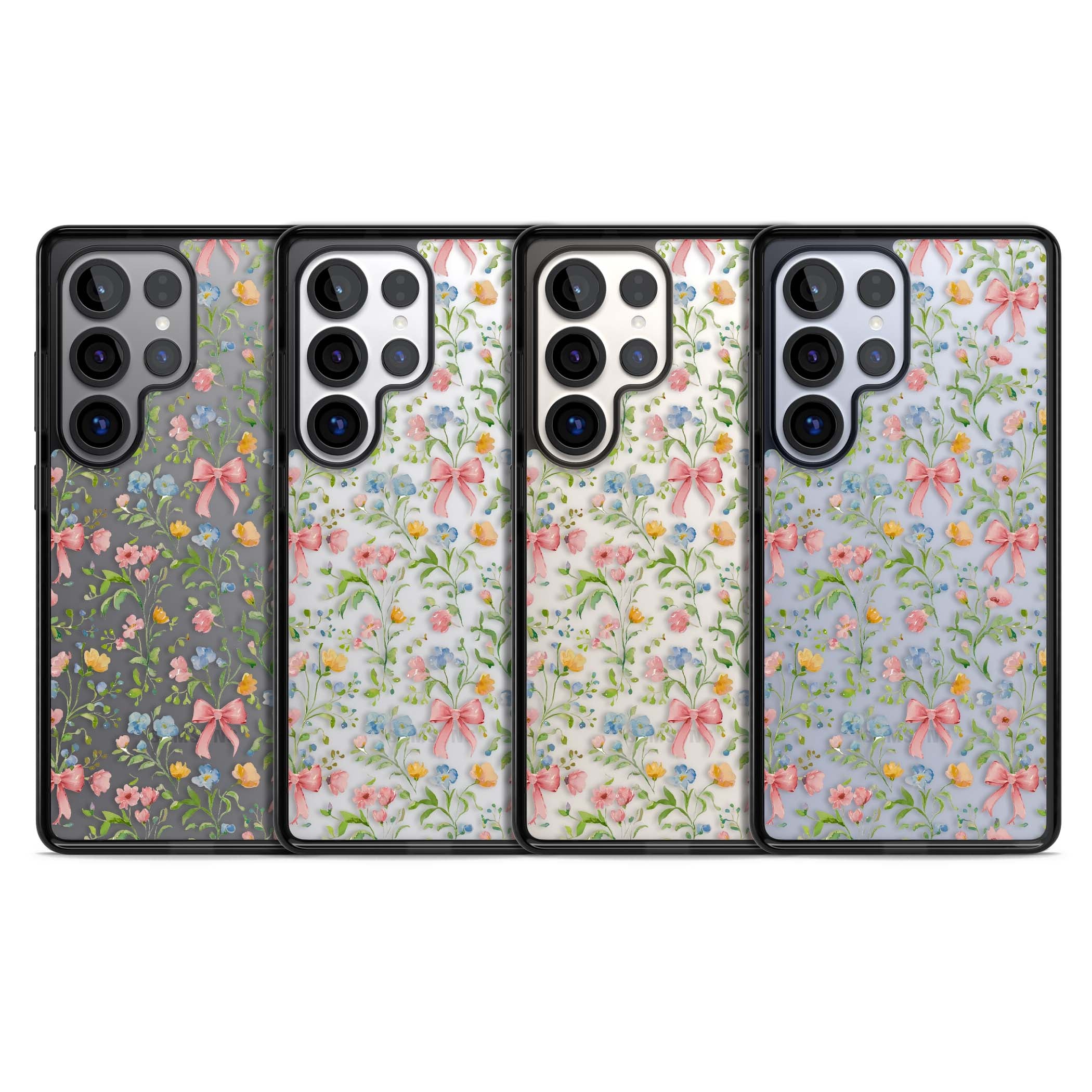 Ribbons & Wildflowers cottagecore iPhone case featuring watercolor wildflowers, pink satin bows, and delicate spring blooms o | Black Impact case for Samsung Galaxy S25 Ultra