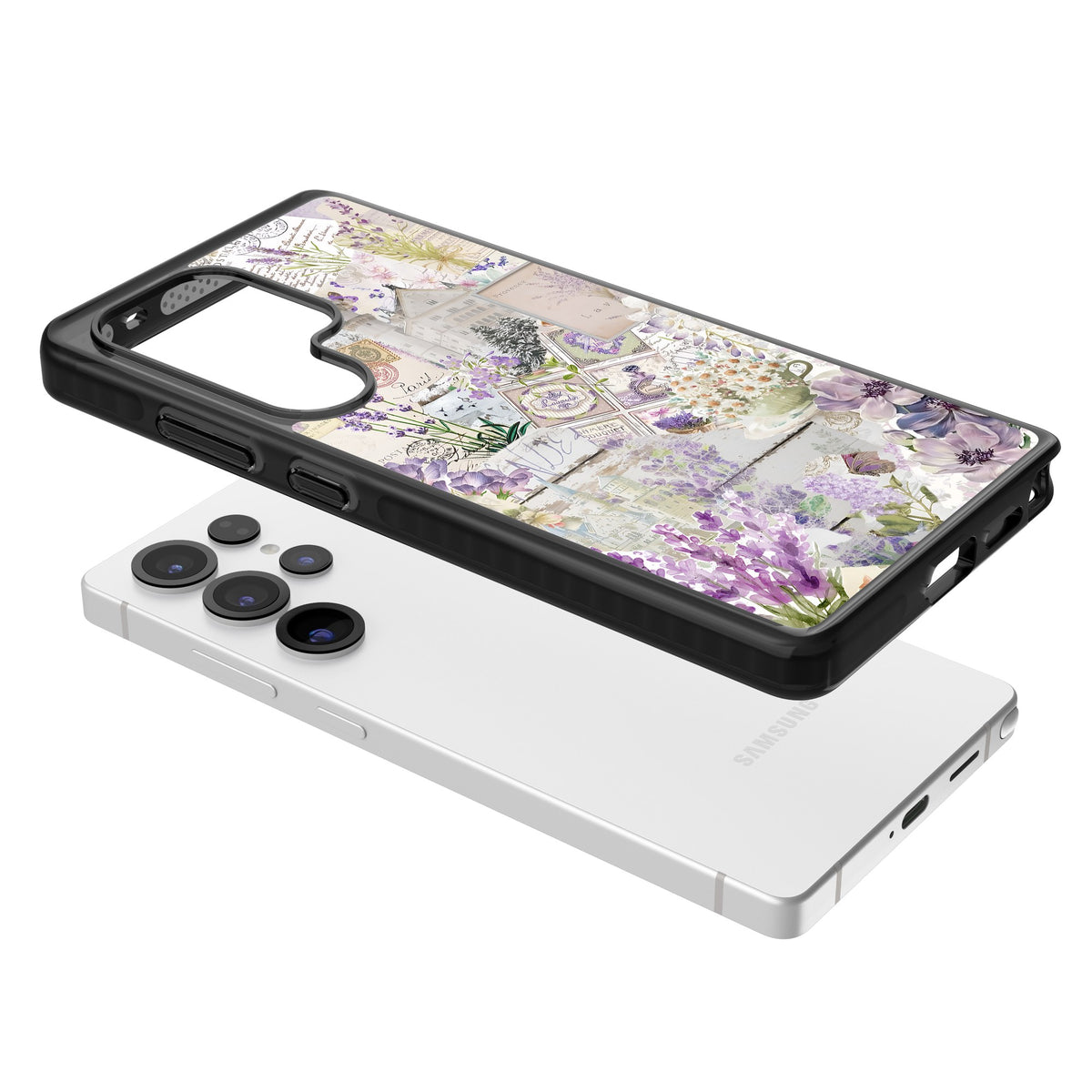 Soft Lavender Collage Samsung S25 Ultra / Samsung S26 Ultra Impact Black Phone Case angled