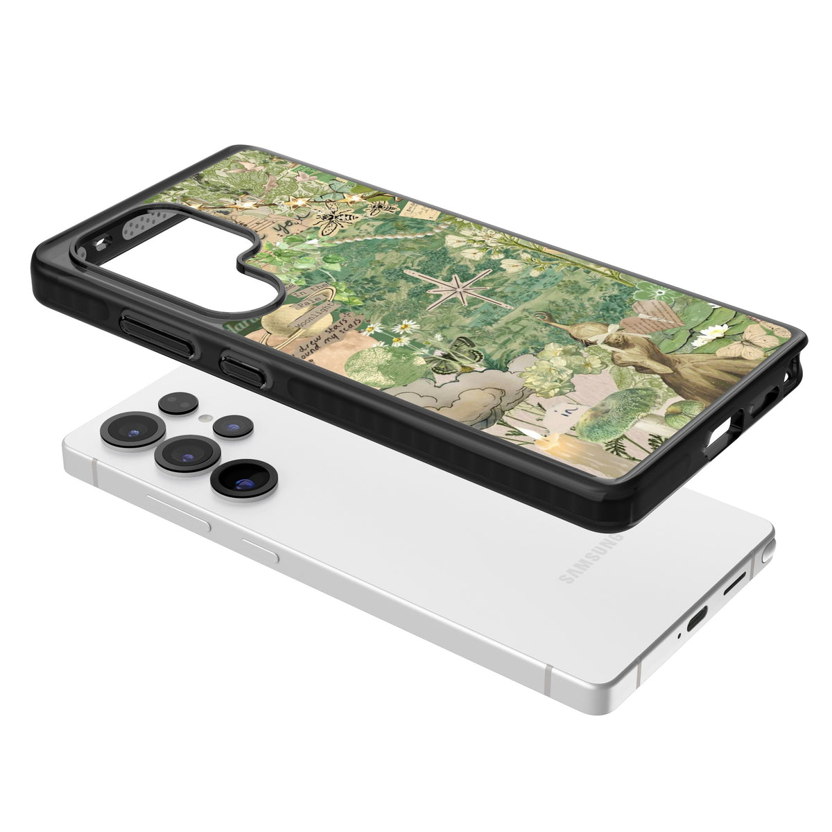 Green Vintage Collage Samsung S25 Ultra / Samsung S26 Ultra Impact Black Phone Case angled