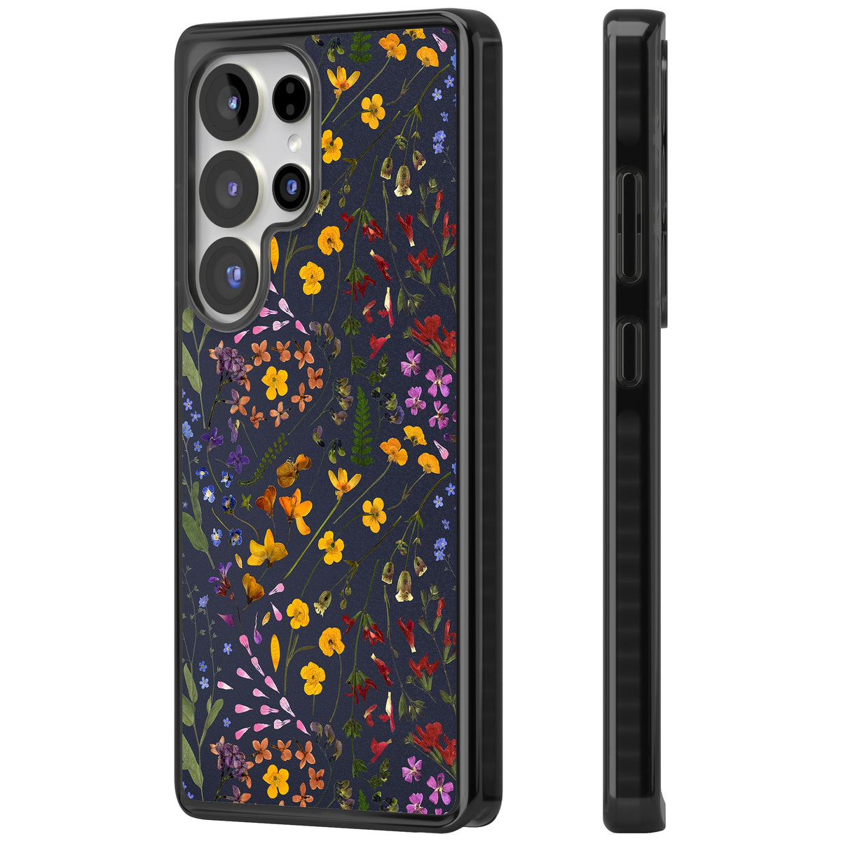 Wildflowers & Leaves In Navy Samsung S25 Ultra / Samsung S26 Ultra Impact Black Phone Case side