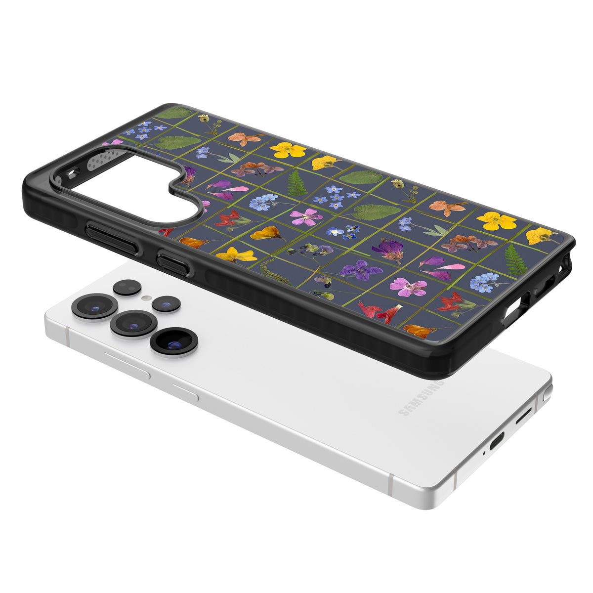 Wildflower Grid Samsung S25 Ultra / Samsung S26 Ultra Impact Black Phone Case angled