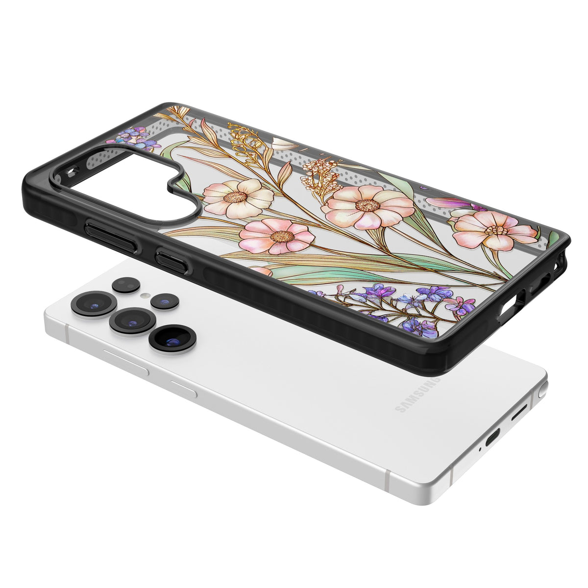 Glass Spring Flowers Samsung S25 Ultra / Samsung S26 Ultra Impact Black Phone Case angled