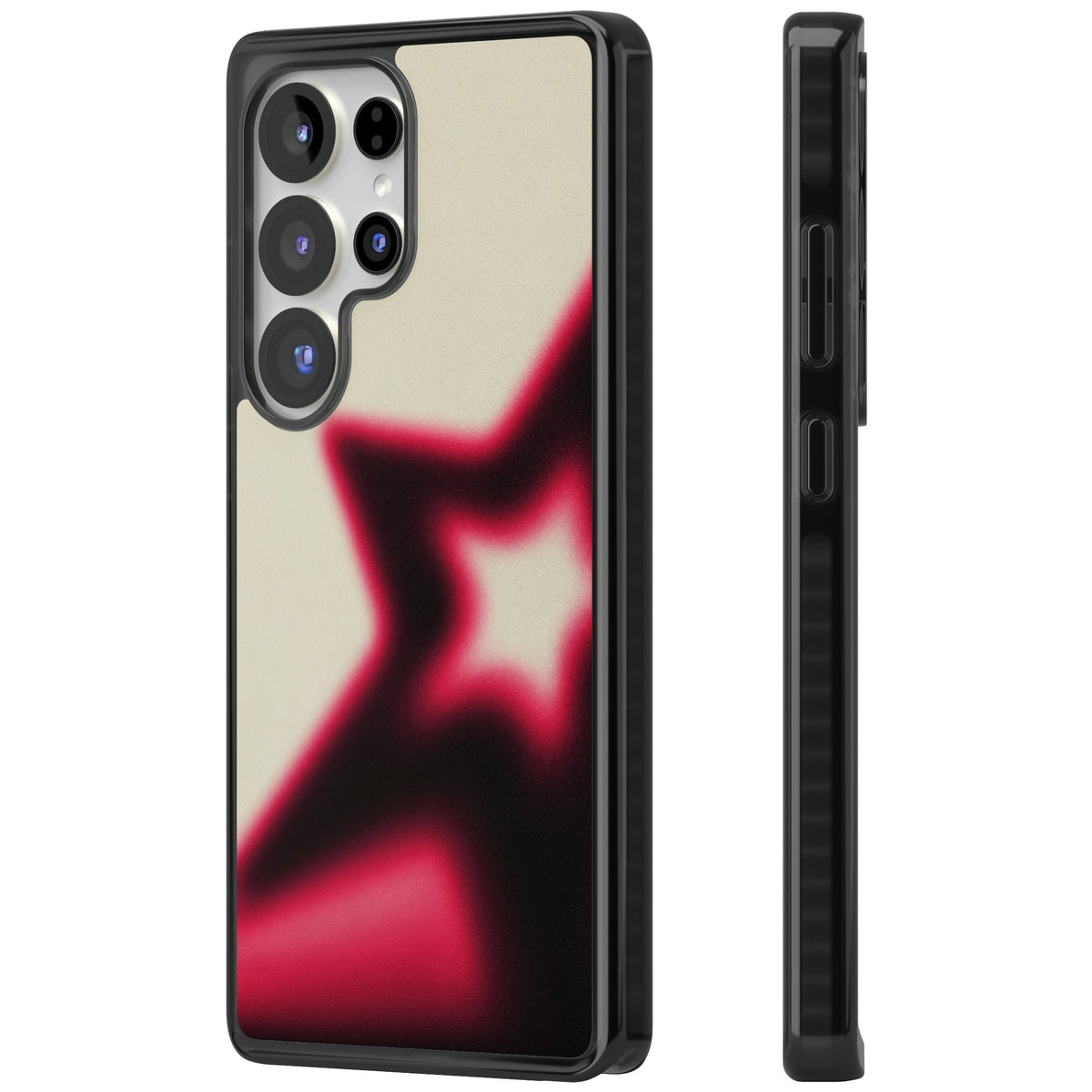 Rouge Y2K iPhone case featuring a blurred aura star in hot pink and black on a soft cream background Samsung S25 Ultra / Samsung S26 Ultra Impact Black Phone Case side