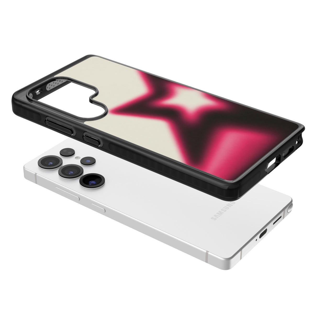 Rouge Y2K iPhone case featuring a blurred aura star in hot pink and black on a soft cream background Samsung S25 Ultra / Samsung S26 Ultra Impact Black Phone Case angled