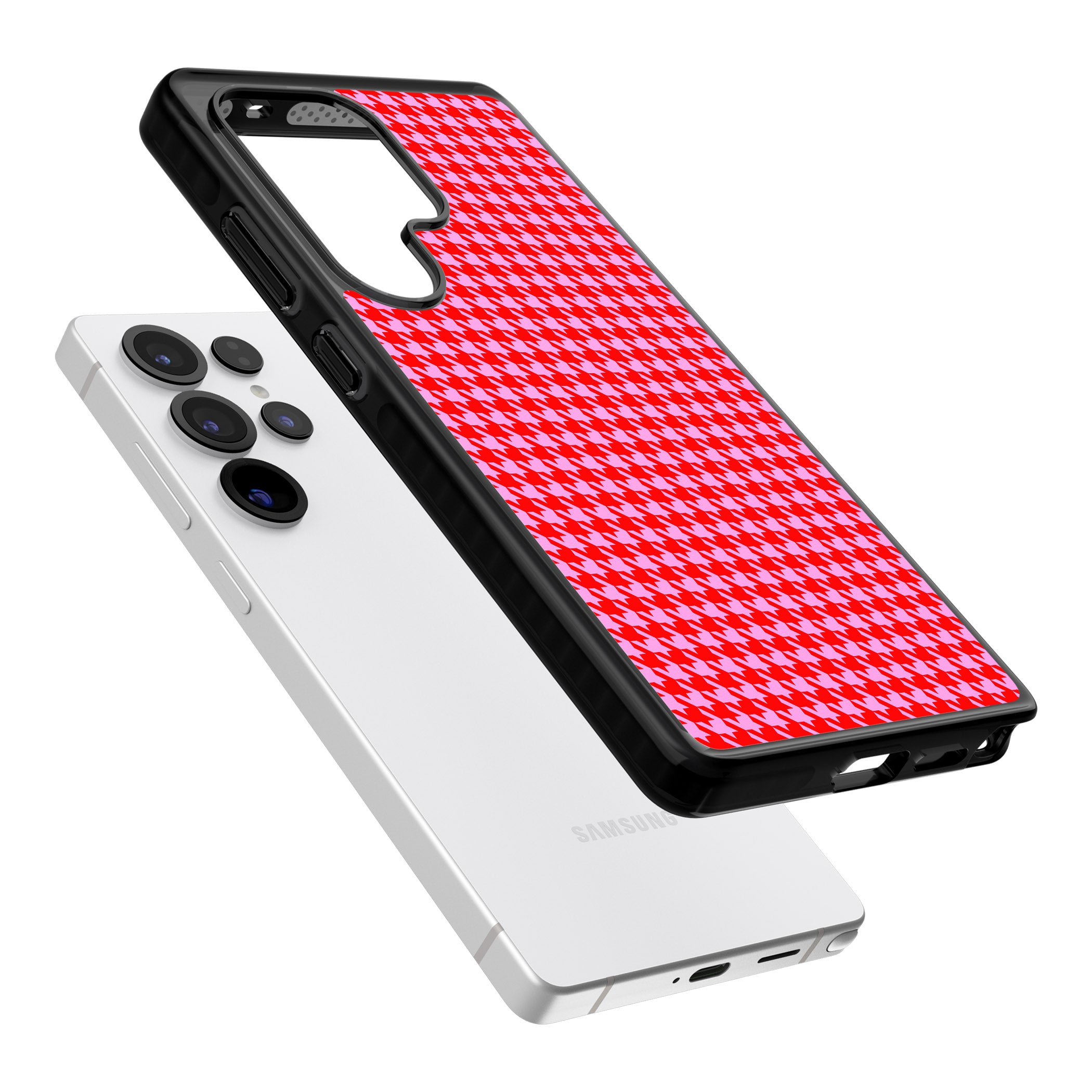 Neon Pink & Red Houndstooth