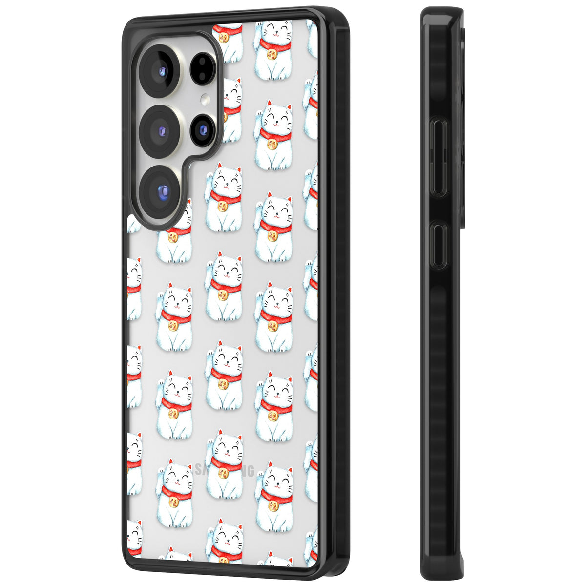 Lucky Cat Pattern Samsung S25 Ultra / Samsung S26 Ultra Impact Black Phone Case side