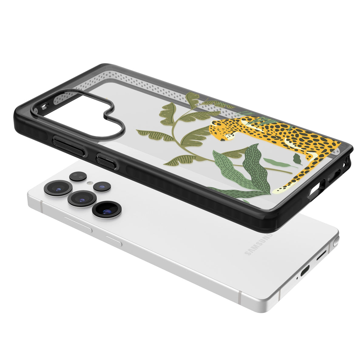 Large Jungle Cat Pattern Samsung S25 Ultra / Samsung S26 Ultra Impact Black Phone Case angled