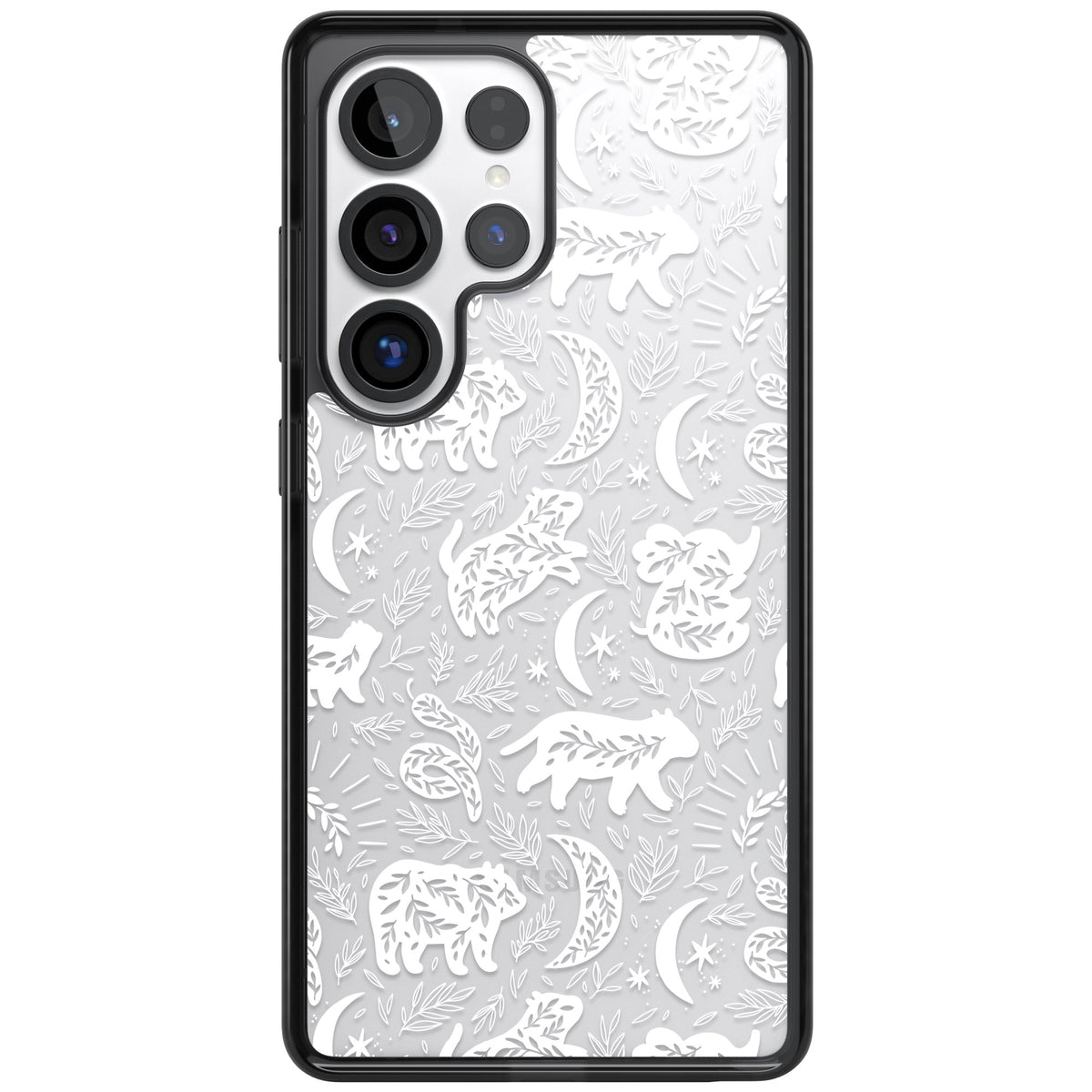 Forest Animal Silhouettes: White/Clear Samsung S25 Ultra / Samsung S26 Ultra Impact Black Phone Case front