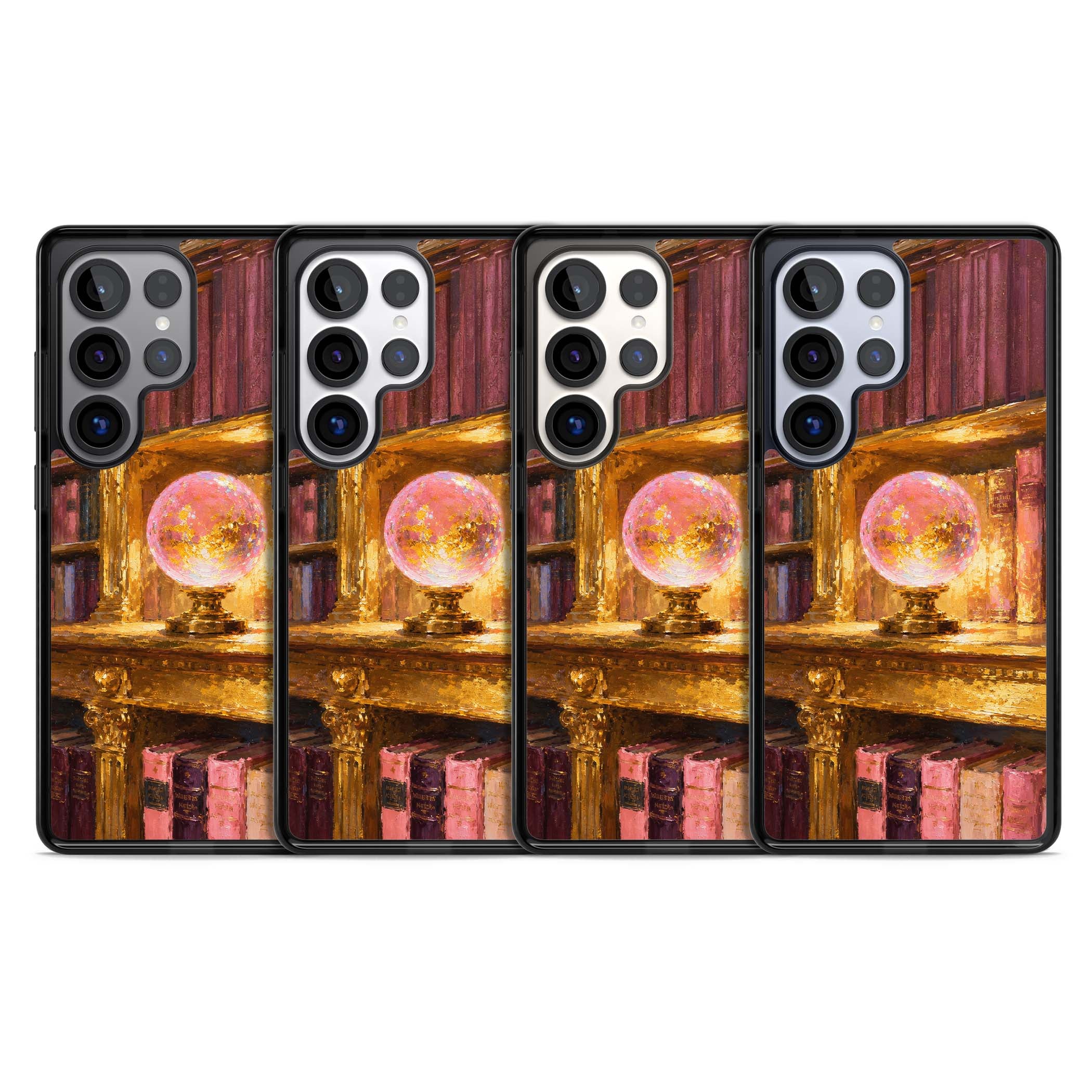 Gilded Library dark academia iPhone case featuring an oil painted crystal ball on a gilded library shelf with vintage | Black Impact case for Samsung Galaxy S25 Ultra
