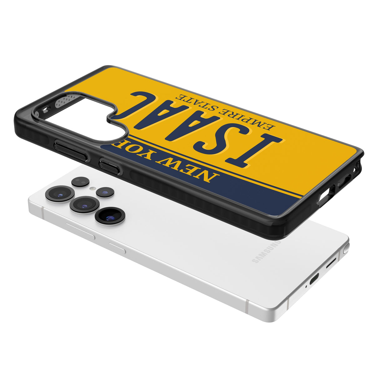 Personalised New York License Plate Samsung S25 Ultra / Samsung S26 Ultra Impact Black Phone Case angled