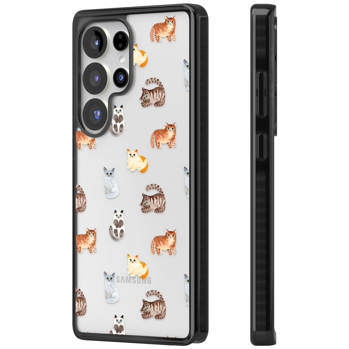 Cute Cat Pattern Classic Samsung S25 Ultra / Samsung S26 Ultra Impact Black Phone Case side