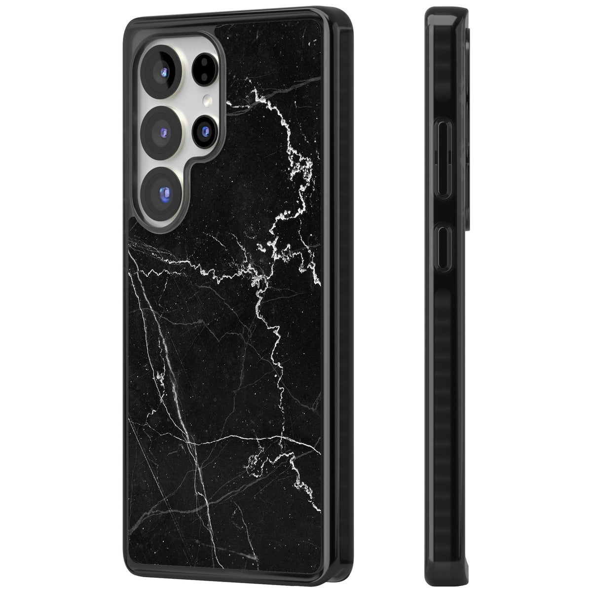 Bold Black Marble With White Texture Samsung S25 Ultra / Samsung S26 Ultra Impact Black Phone Case side