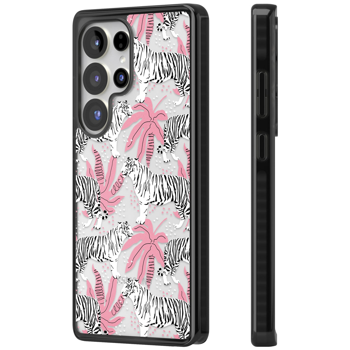 Pink & White Tropical Tigers Samsung S25 Ultra / Samsung S26 Ultra Impact Black Phone Case side