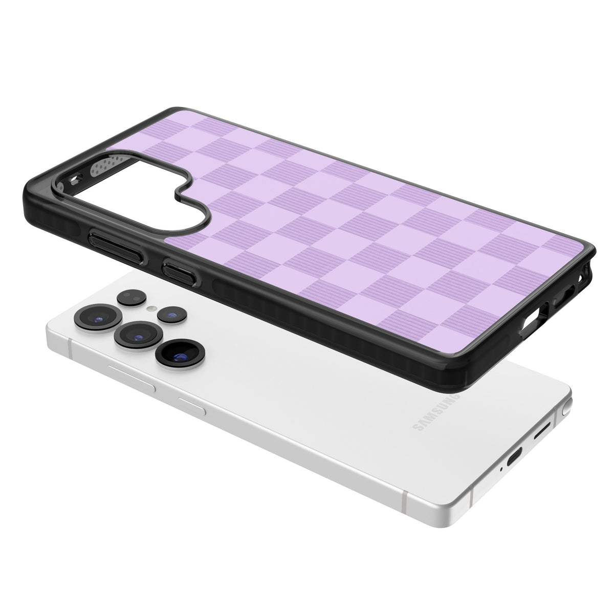 Lilac Checkered Samsung S25 Ultra / Samsung S26 Ultra Impact Black Phone Case angled