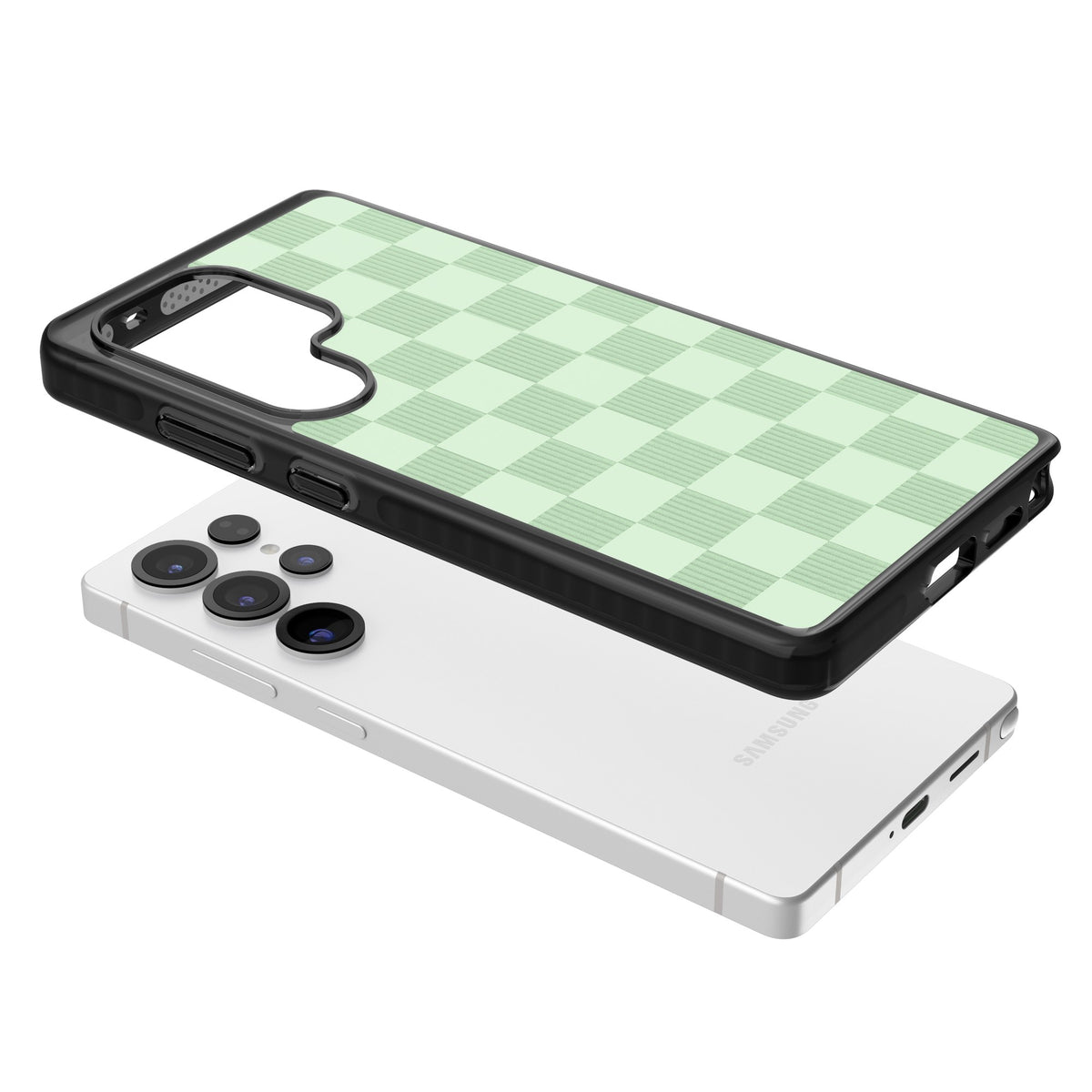 Seafoam Checkered Samsung S25 Ultra / Samsung S26 Ultra Impact Black Phone Case angled