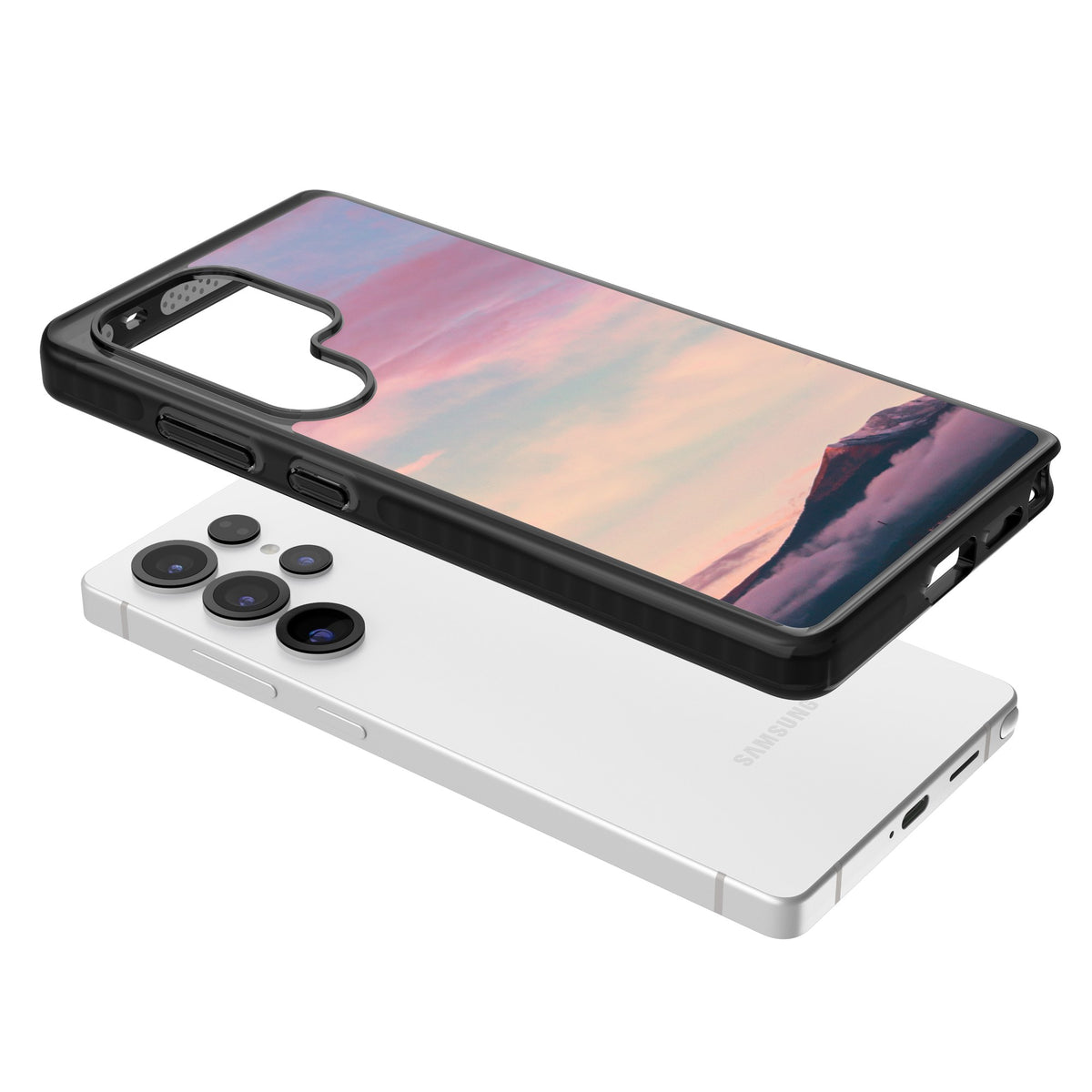Pastel Mountain Sunset Samsung S25 Ultra / Samsung S26 Ultra Impact Black Phone Case angled