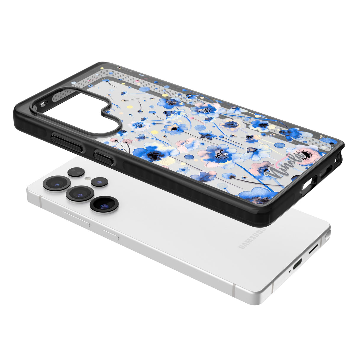Ink Flowers Blue Samsung S25 Ultra / Samsung S26 Ultra Impact Black Phone Case angled