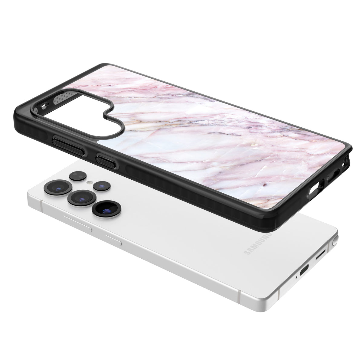 Blush Marble Glow Samsung S25 Ultra / Samsung S26 Ultra Impact Black Phone Case angled