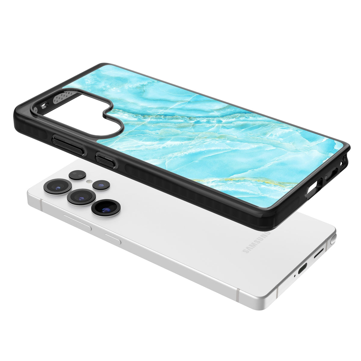 Blue Onyx Marble Samsung S25 Ultra / Samsung S26 Ultra Impact Black Phone Case angled