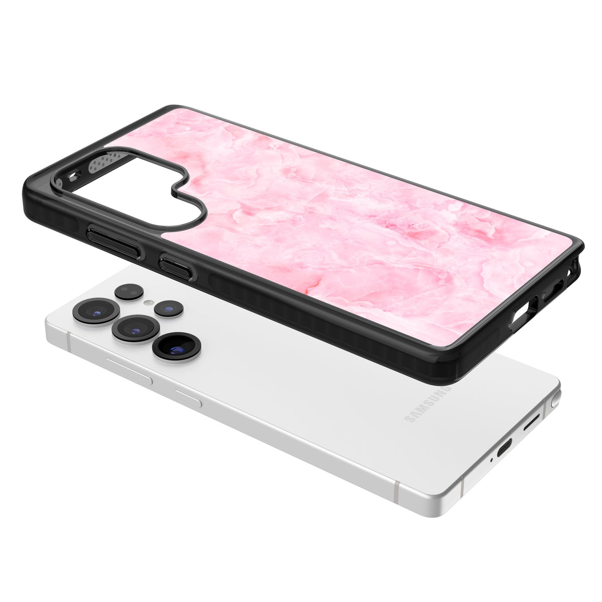 Pink Onyx Marble Samsung S25 Ultra / Samsung S26 Ultra Impact Black Phone Case angled
