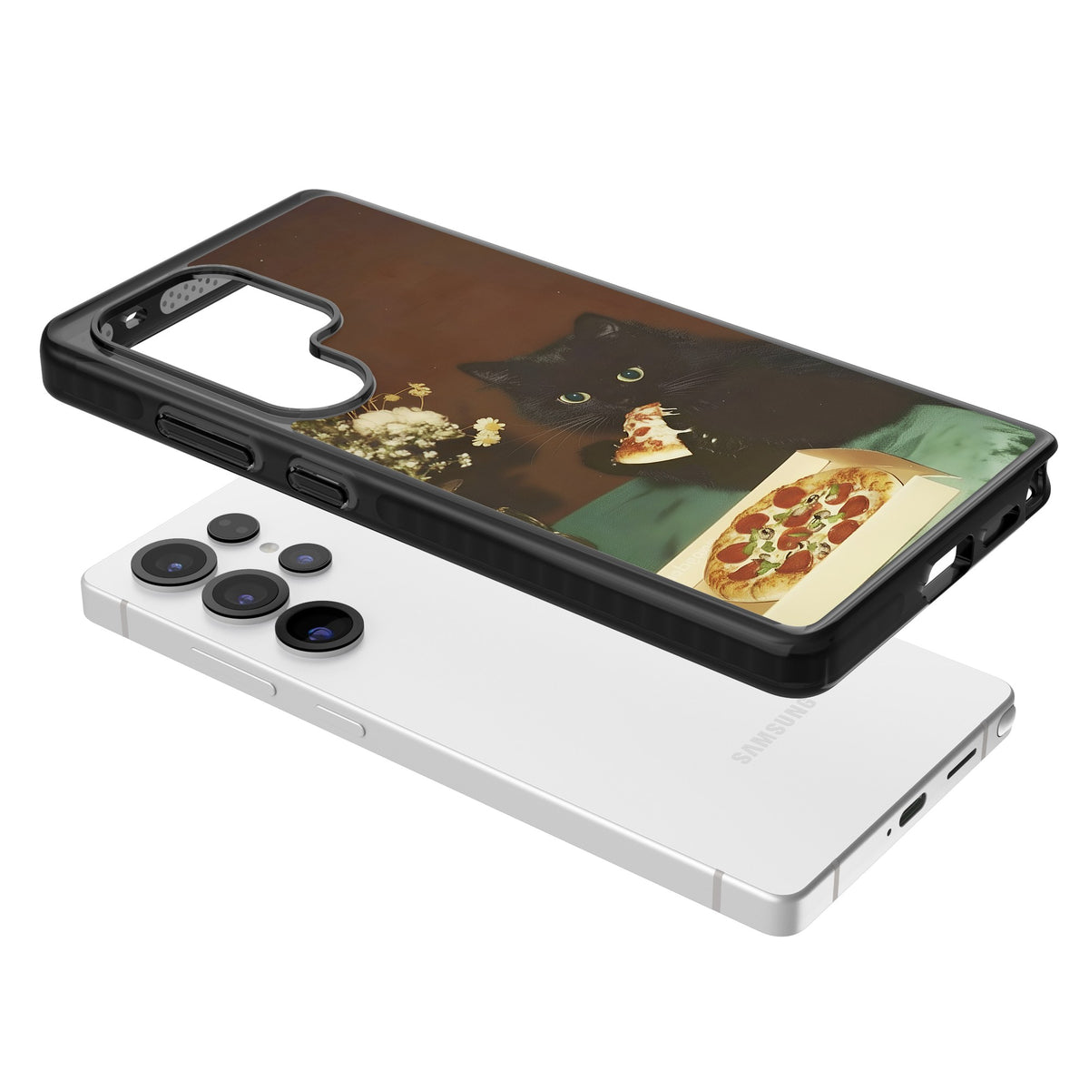 Late Night Snack Cat Samsung S25 Ultra / Samsung S26 Ultra Impact Black Phone Case angled