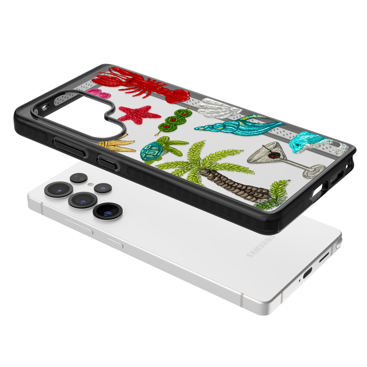 Painted Coastal Pattern Samsung S25 Ultra / Samsung S26 Ultra Impact Black Phone Case angled
