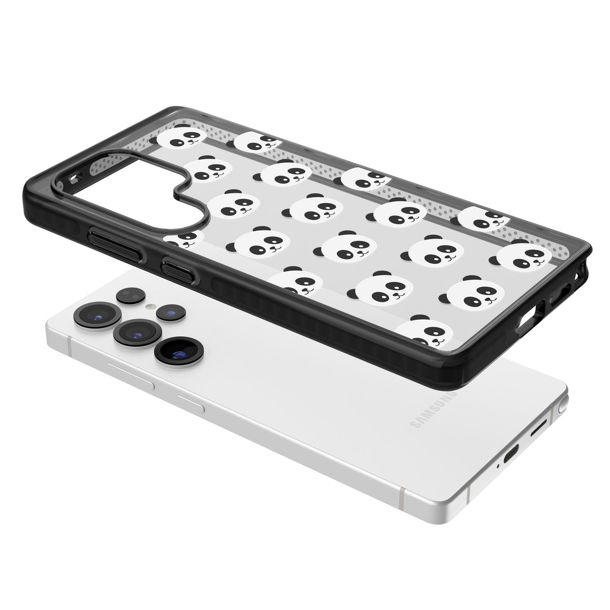 Panda Face Pattern Samsung S25 Ultra / Samsung S26 Ultra Impact Black Phone Case angled