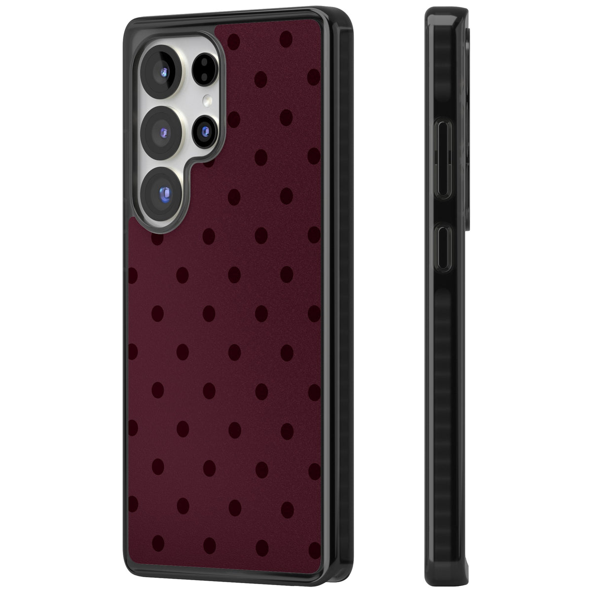 Burgundy Polka Dot minimalist iPhone case featuring black polka dots on a deep burgundy wine red background Samsung S25 Ultra / Samsung S26 Ultra Impact Black Phone Case side