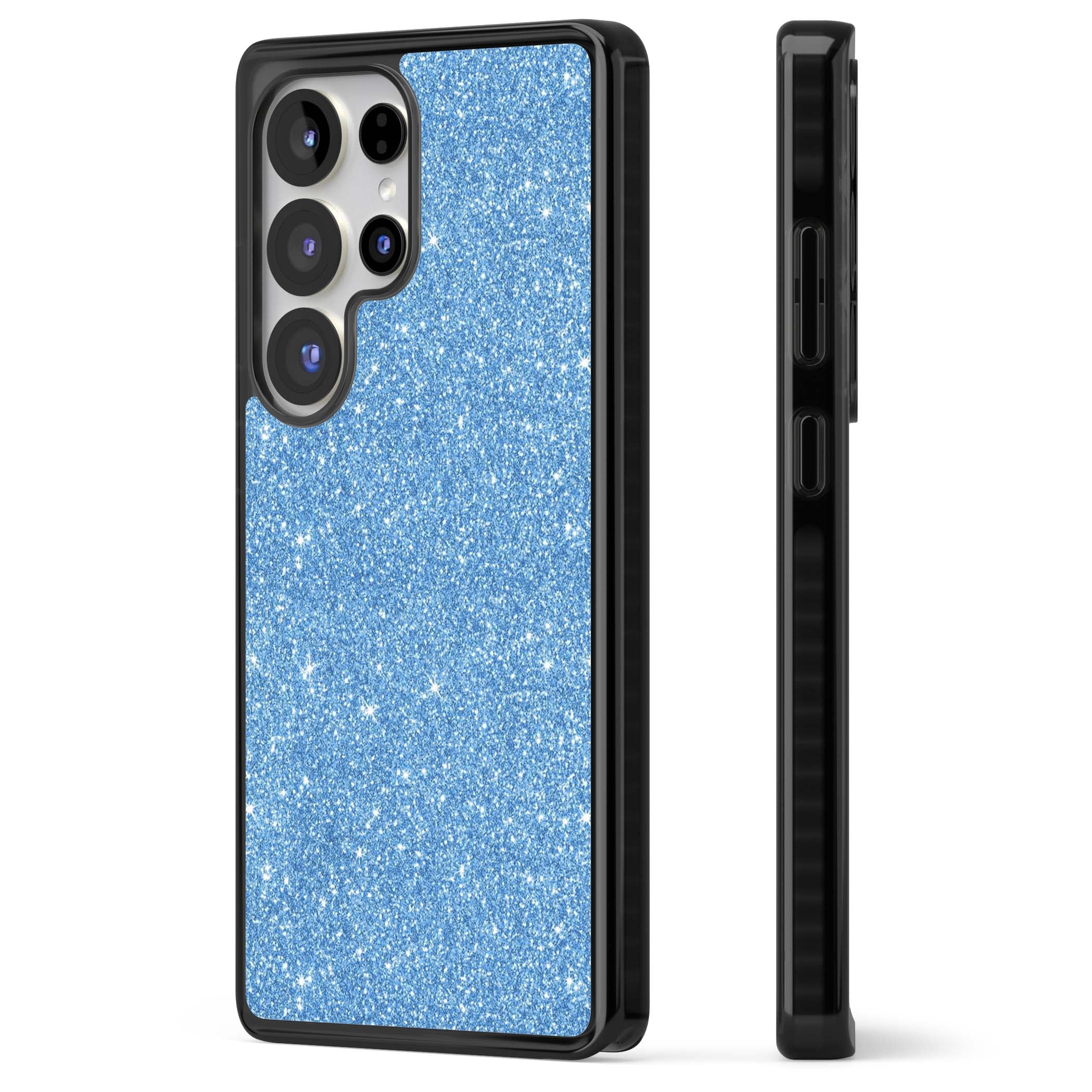 Blue Glitter blue glitter iPhone case featuring dense sparkling cerulean glitter with a glamorous shimmering finish | Black Impact case for Samsung Galaxy S25 Ultra