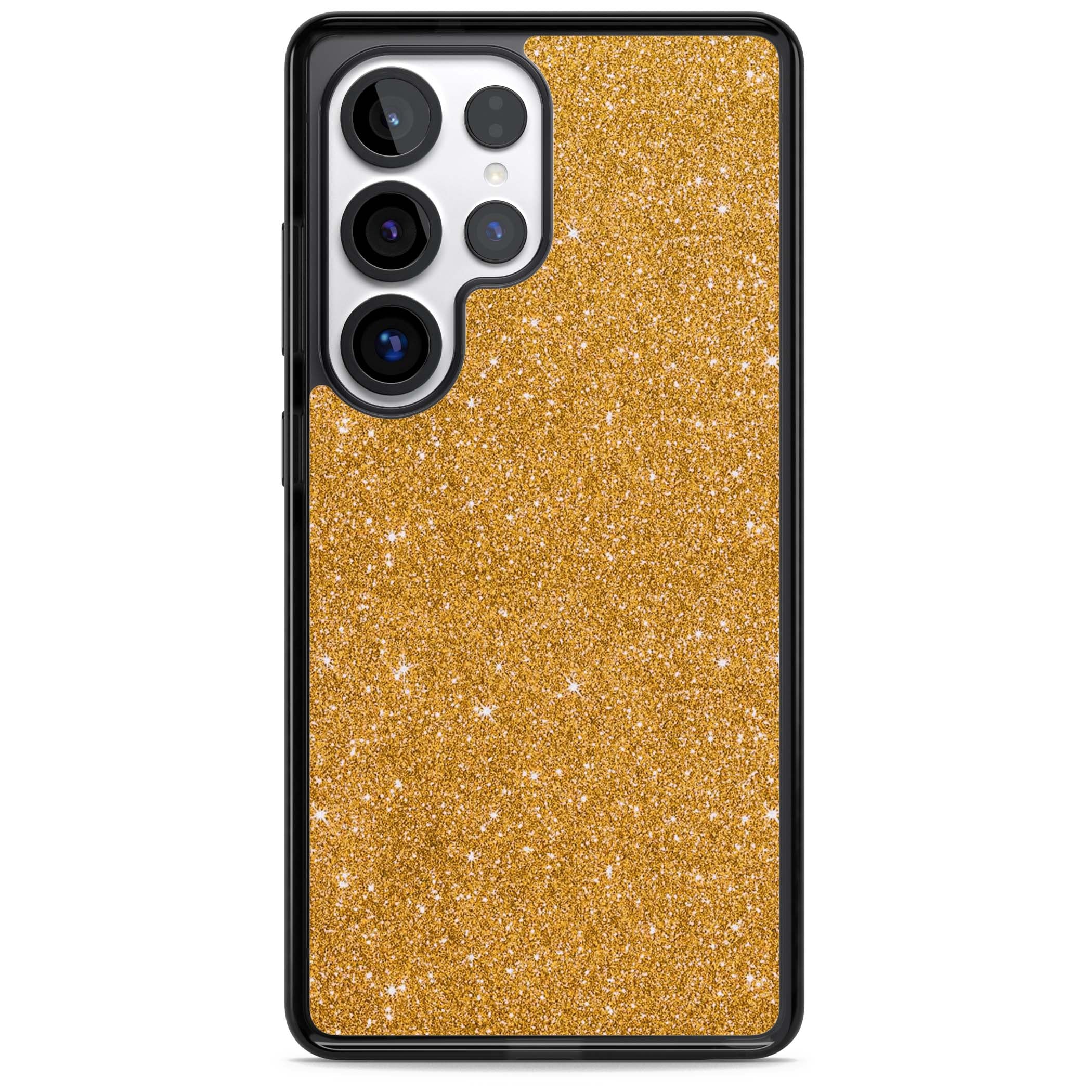 Gold Glitter gold glitter iPhone case featuring a shimmering sparkle wallpaper design in luxury gold | Black Impact case for Samsung Galaxy S25 Ultra