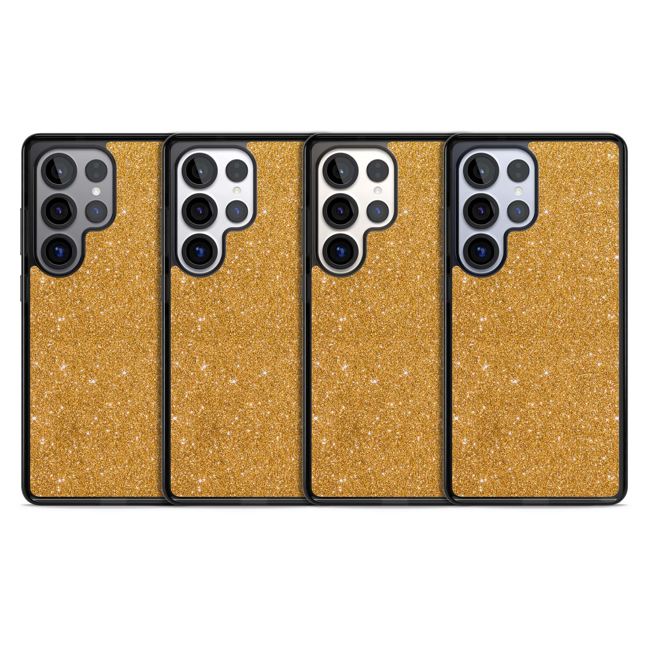 Gold Glitter gold glitter iPhone case featuring a shimmering sparkle wallpaper design in luxury gold | Black Impact case for Samsung Galaxy S25 Ultra