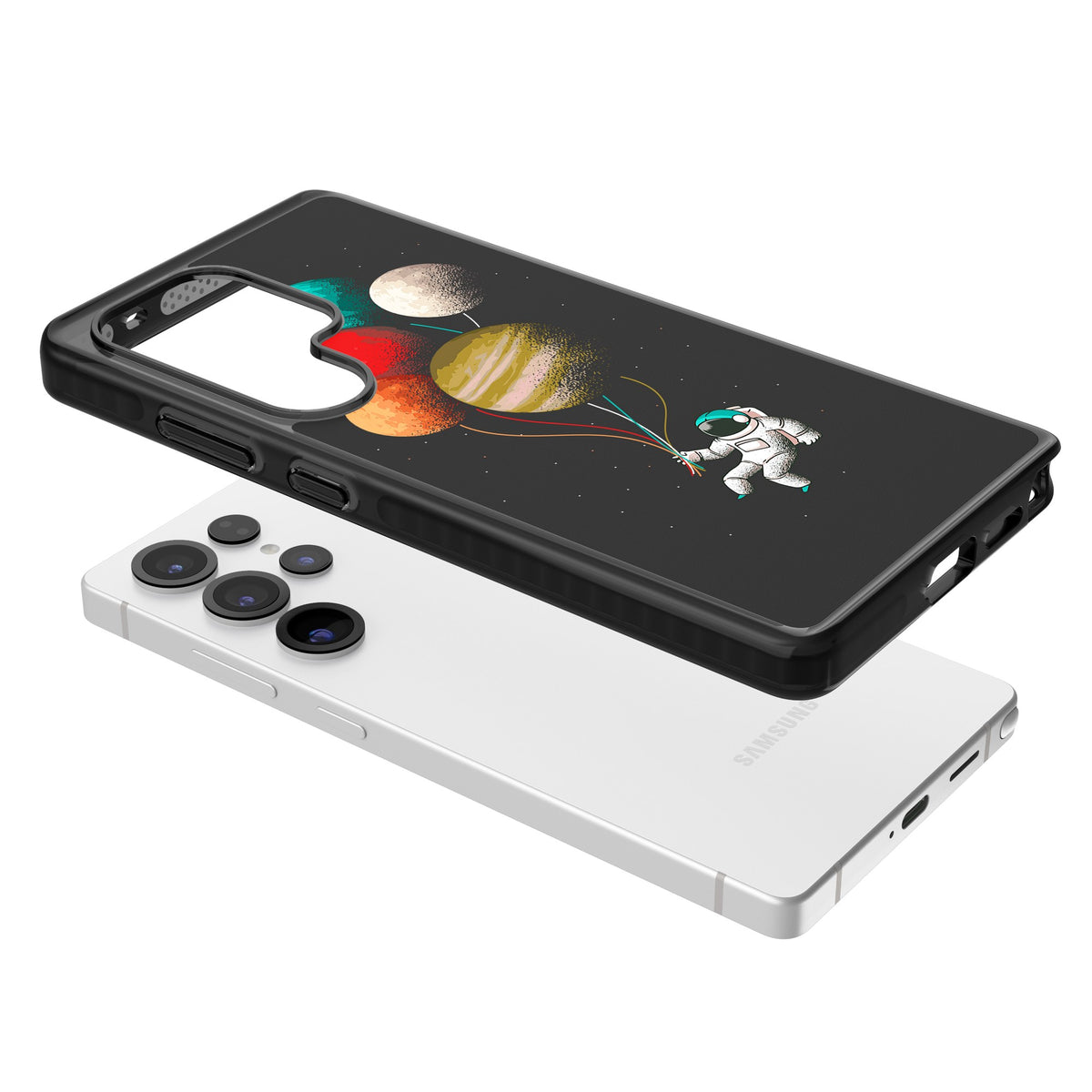 Astronaut Balloon Planets Samsung S25 Ultra / Samsung S26 Ultra Impact Black Phone Case angled