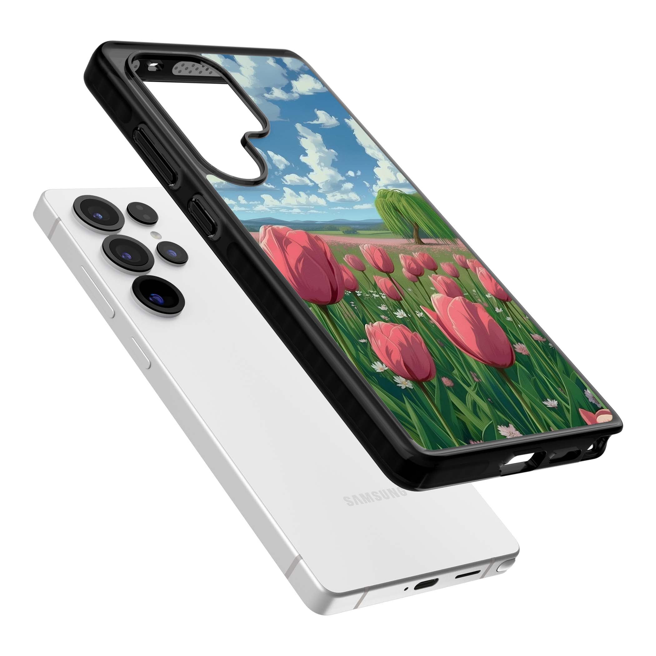 Willow By The Pink Tulips floral iPhone case | Black Impact case for Samsung Galaxy S25 Ultra