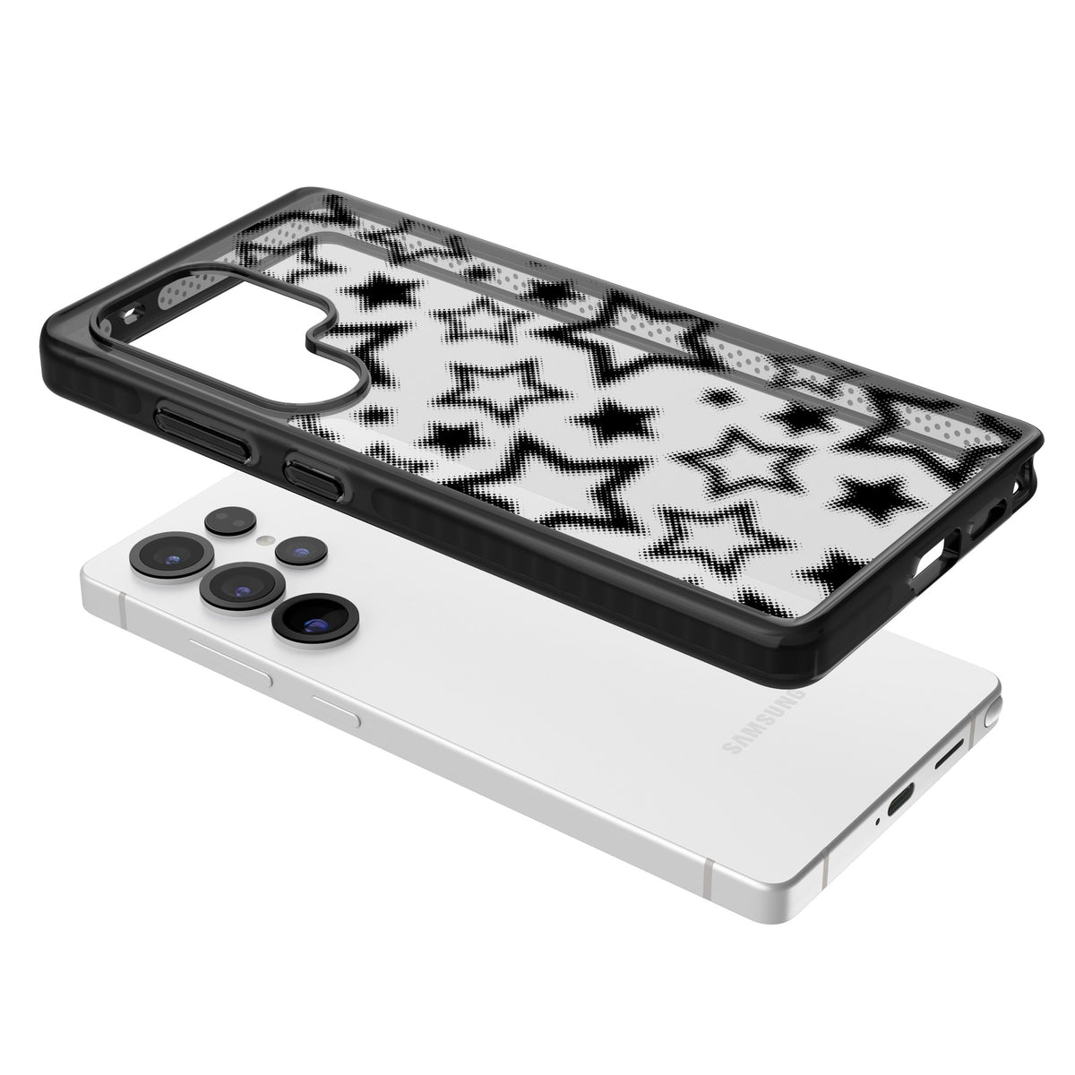 Black Halftone Stars (Clear) Samsung S25 Ultra / Samsung S26 Ultra Impact Black Phone Case angled