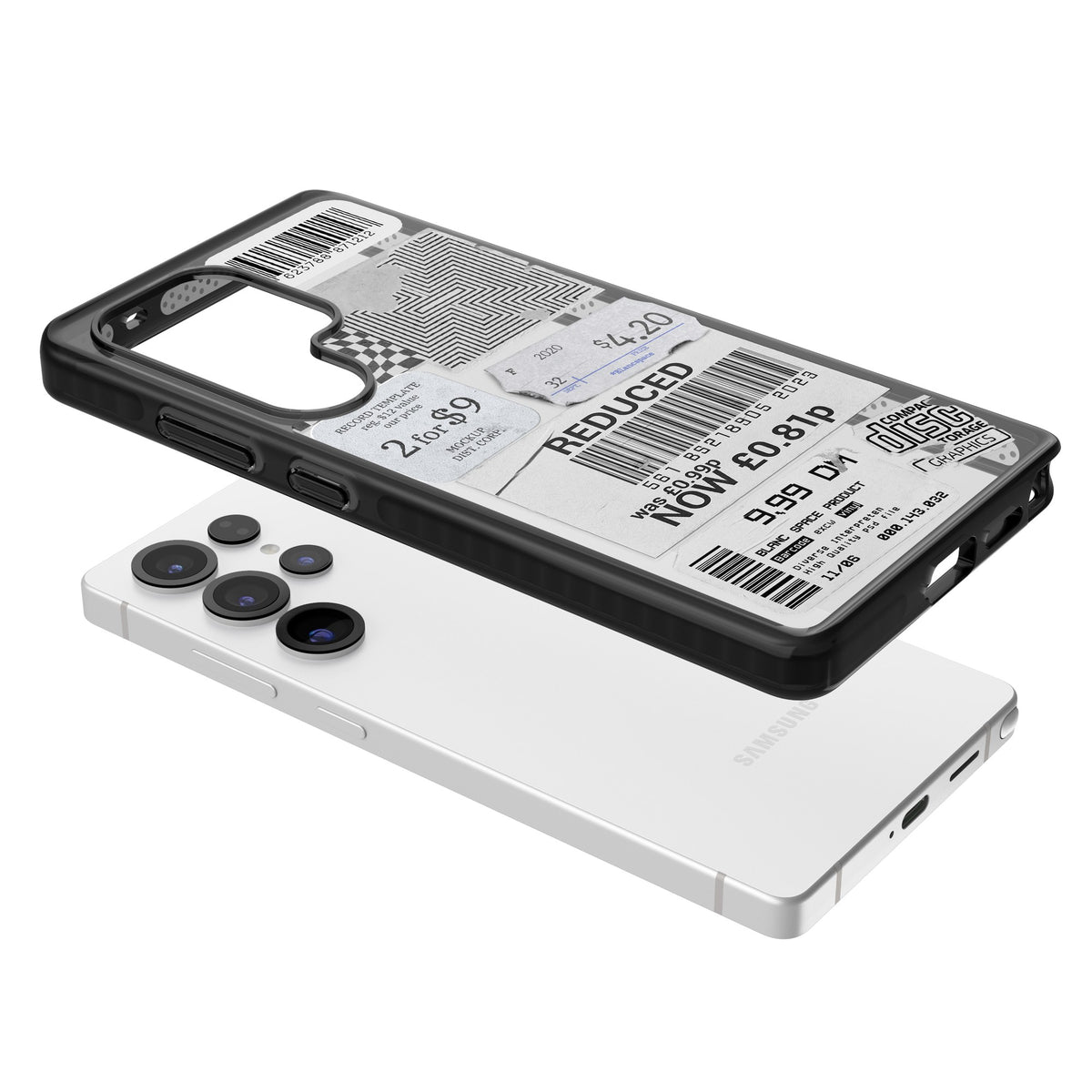White Sticker Mix Samsung S25 Ultra / Samsung S26 Ultra Impact Black Phone Case angled