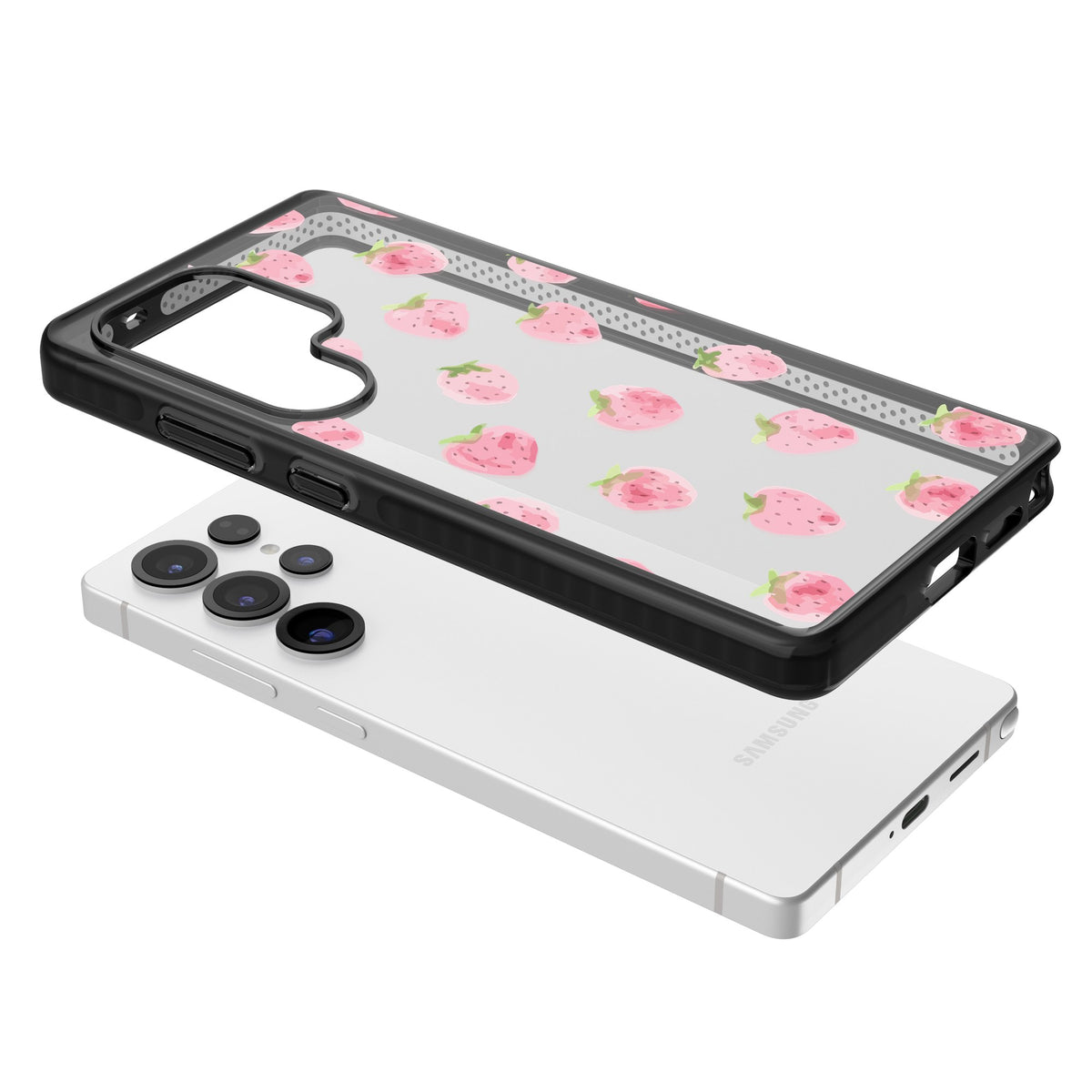 Pink Strawberry Samsung S25 Ultra / Samsung S26 Ultra Impact Black Phone Case angled
