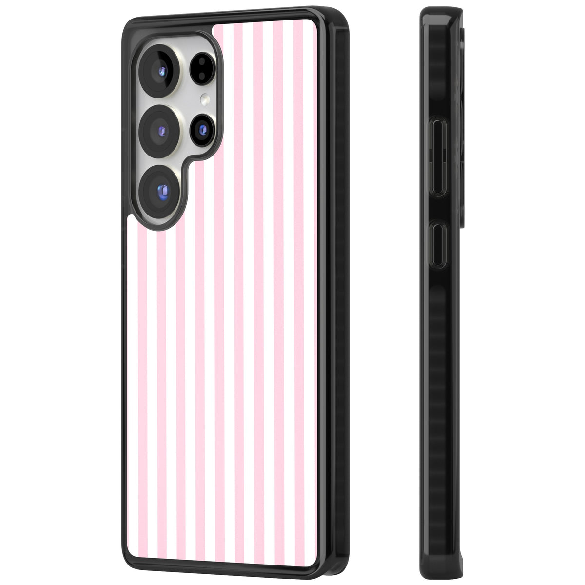 Pink Stripe preppy iPhone case featuring soft pastel pink and white vertical candy stripes Samsung S25 Ultra / Samsung S26 Ultra Impact Black Phone Case side