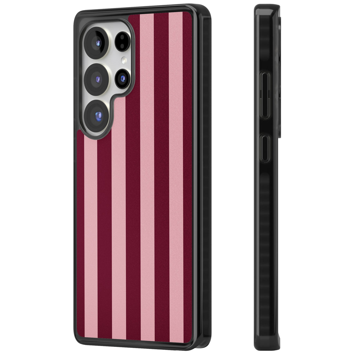 Bordeaux Belle preppy iPhone case featuring bold vertical stripes in burgundy and soft blush pink Samsung S25 Ultra / Samsung S26 Ultra Impact Black Phone Case side
