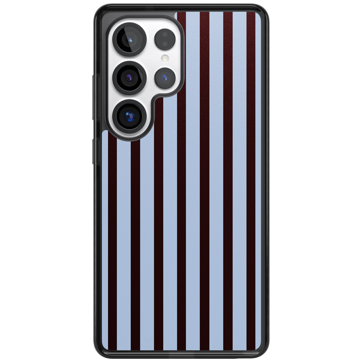 Blackcurrant Stripe preppy iPhone case featuring vertical burgundy and light blue stripes in a classic pinstripe layout Samsung S25 Ultra / Samsung S26 Ultra Impact Black Phone Case front