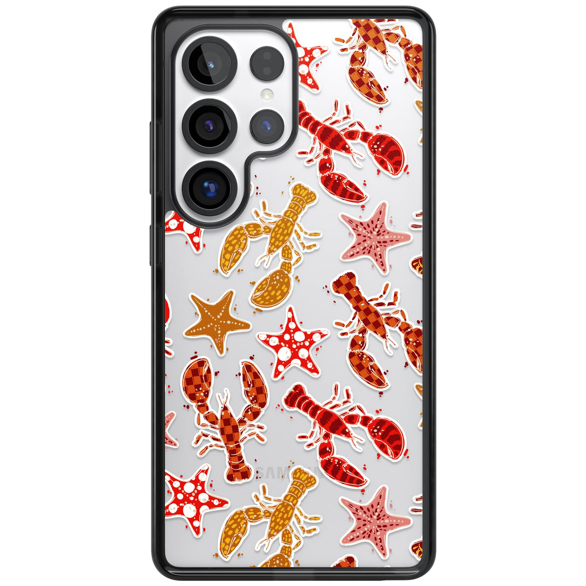 Lobster & Starfish Coastal Pattern Samsung S25 Ultra / Samsung S26 Ultra Impact Black Phone Case front