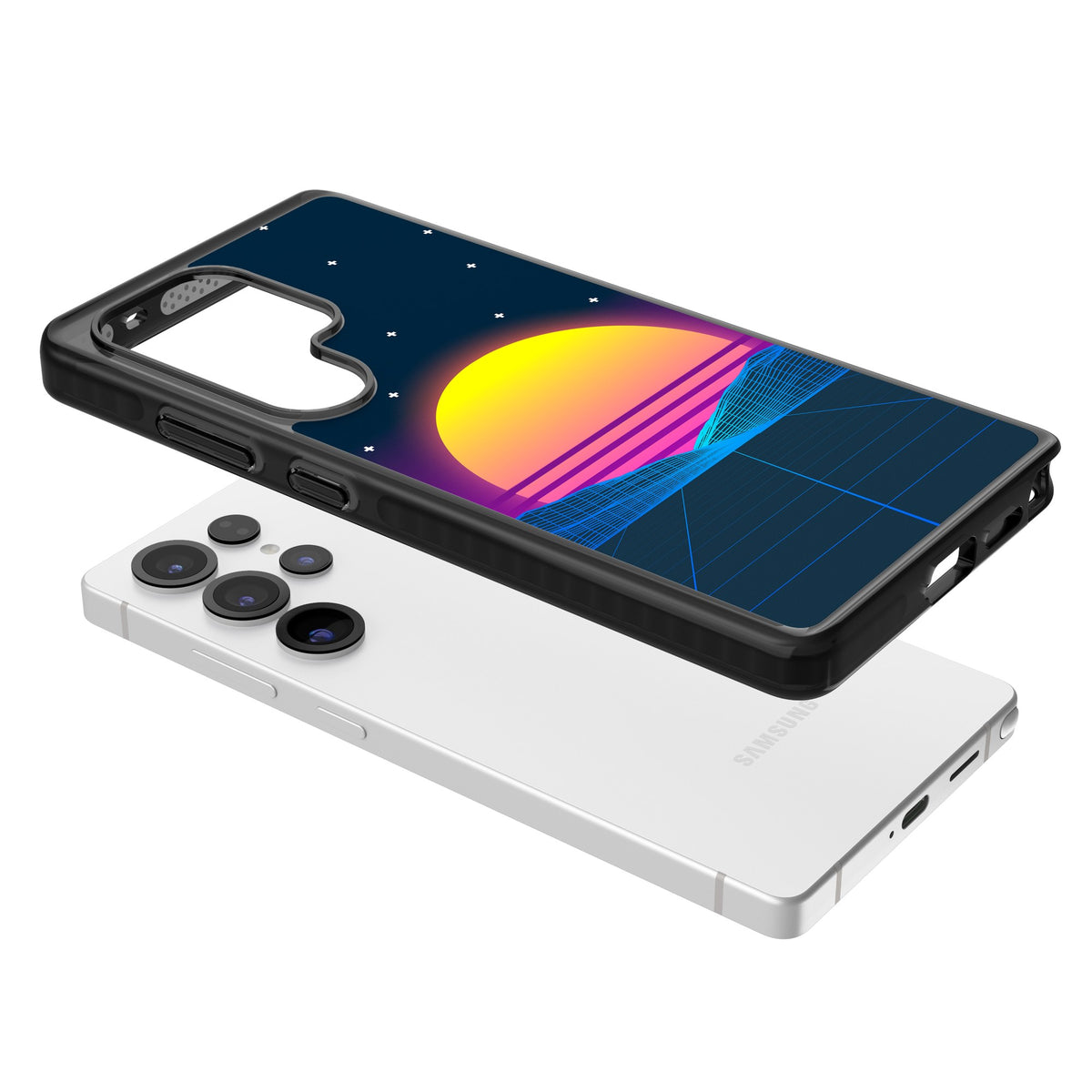 Sunset Vaporwave Samsung S25 Ultra / Samsung S26 Ultra Impact Black Phone Case angled