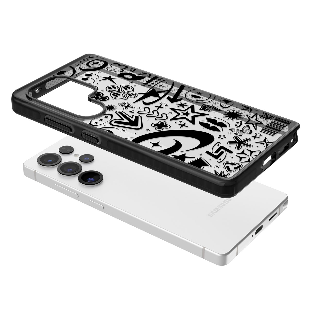 Black Y2K Pattern Samsung S25 Ultra / Samsung S26 Ultra Impact Black Phone Case angled
