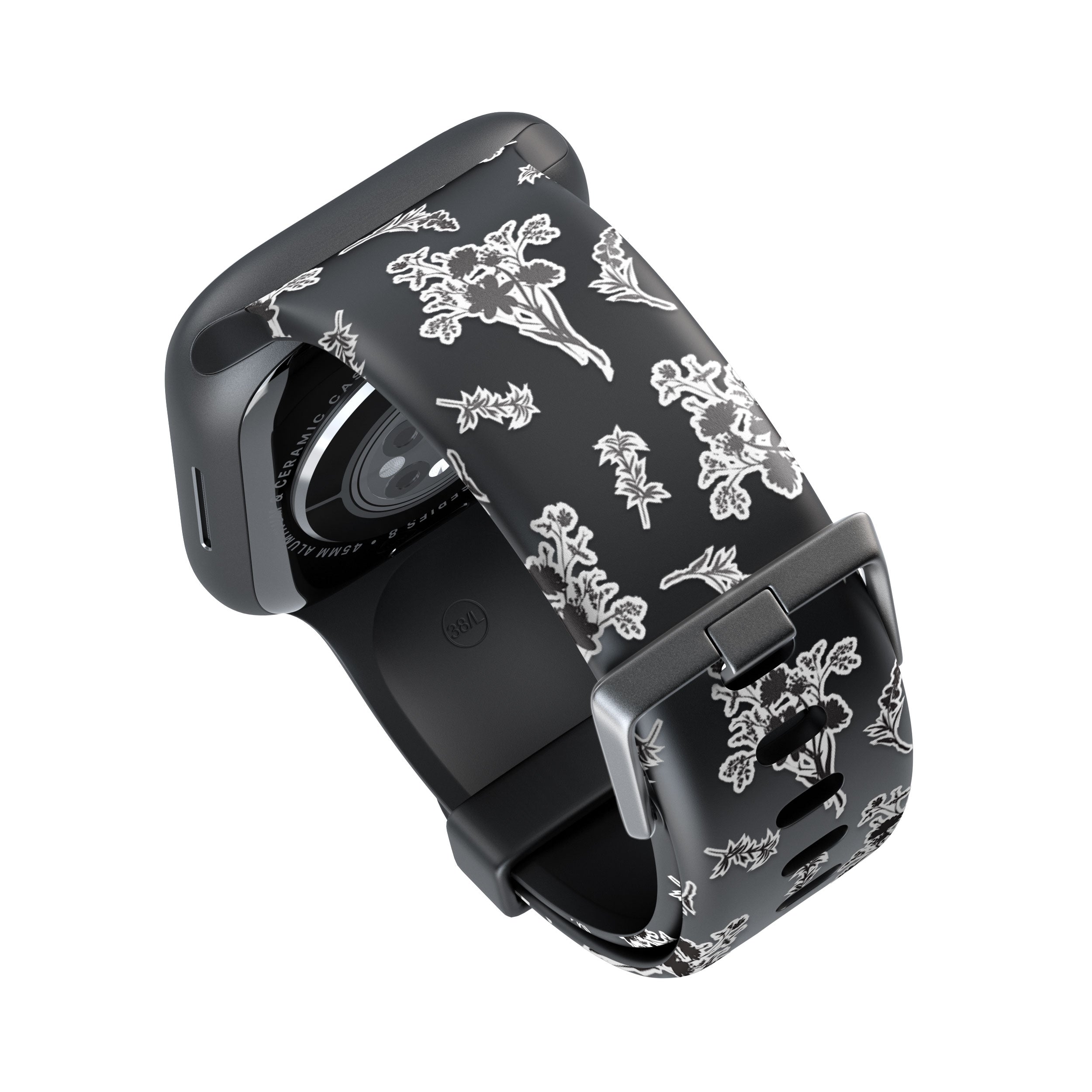 Black Sticker Wildflowers Apple Watch Strap - 38mm / 40mm / 41mm