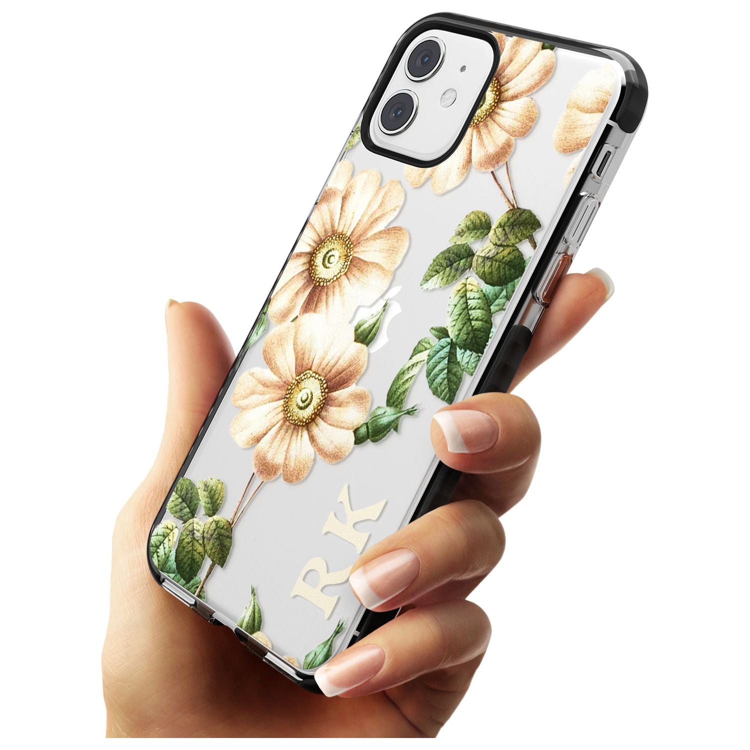 Custom Clear Vintage Floral Cream Anemones Black Impact Phone Case for iPhone 11