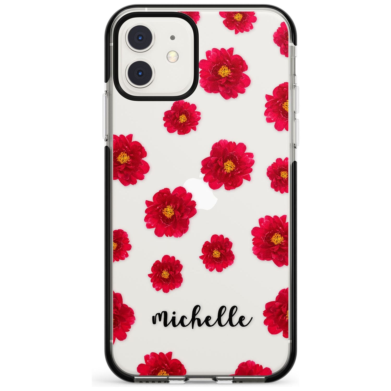Red Peonies & Cursive iPhone Case Black Impact Custom Phone Case - Case Warehouse